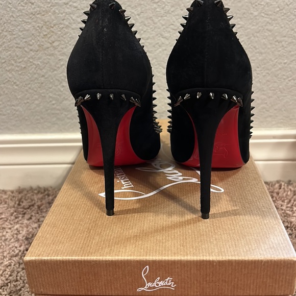 Christian Louboutin Anjalina 100 Veau Velours Black Gun Size 37 - Picture 8 of 9